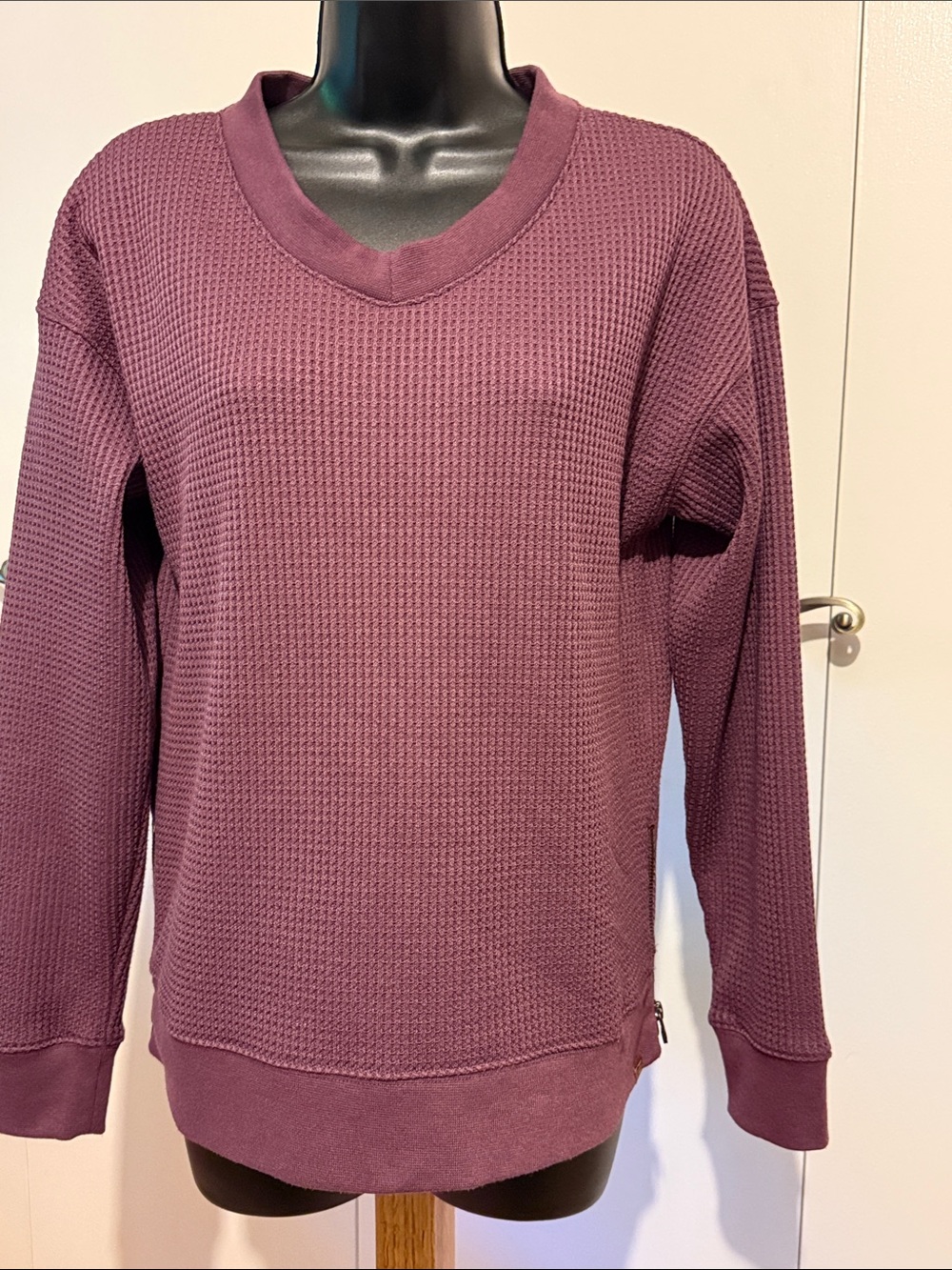 L.L. Bean Women's Waffle V-Neck Sweater - Plum